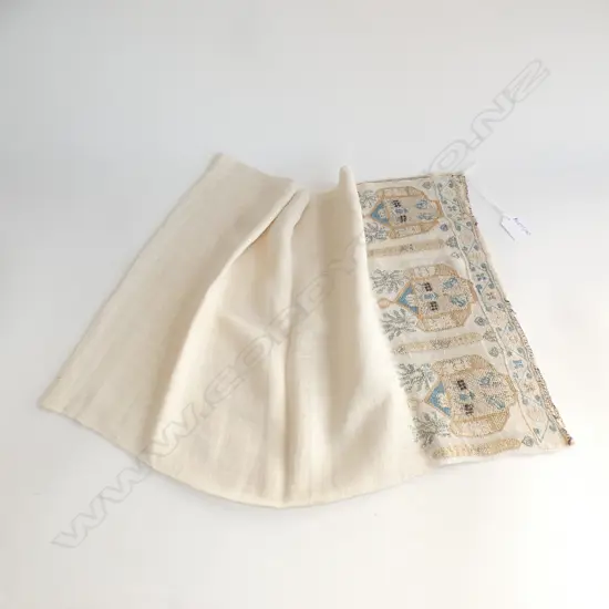 19thC embroidered turkish towel. With geometric design to two sides. 1060 x 360mm.